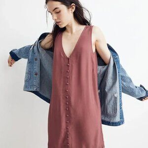 Madewell Heather Button Front Dress, Autumn Berry, Size XS